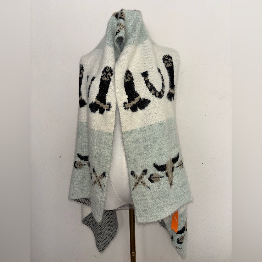 LOF Cowboy Western Roll Neck Cardigan Sweater Shawl Super Plush OSFM NWT